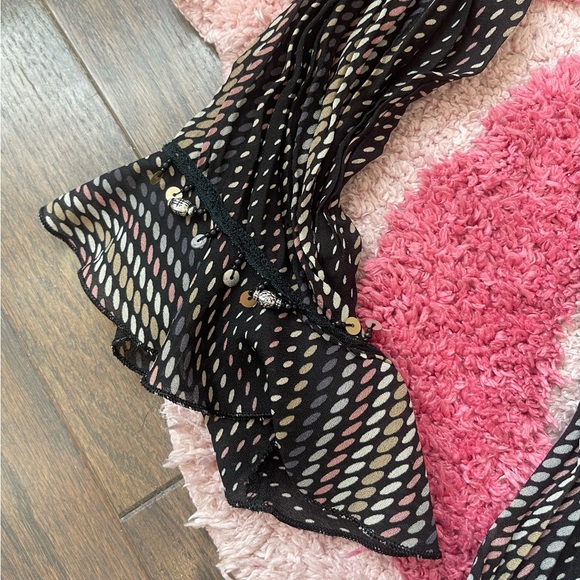 Dress Barn Black and White Striped Collar Long Sleeve Sheer Buttoned Blouse Y2K - Picture 2 of 6